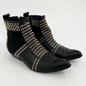 Anine Bing Boots Charlie Black Gold Studded Ankle Leather Suede Chelsea size 36